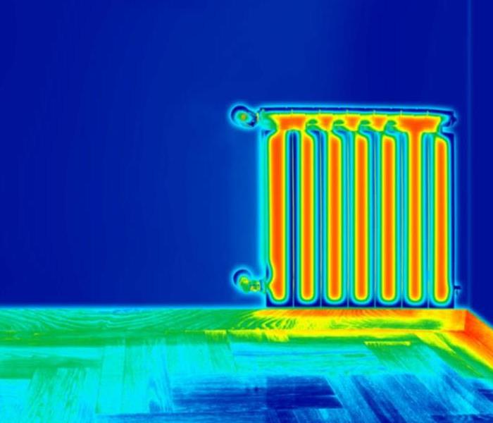 A thermal image of a radiator in a home. 